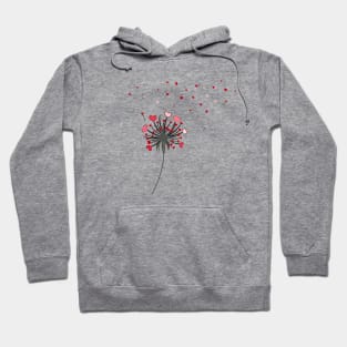 Dandelion with red retro hearts Hoodie